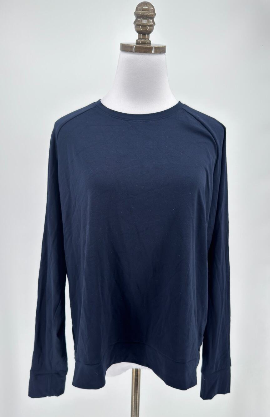 Cozy Earth Womens Navy Blue Brushed Bamboo Crew Pullover Top Sz XL